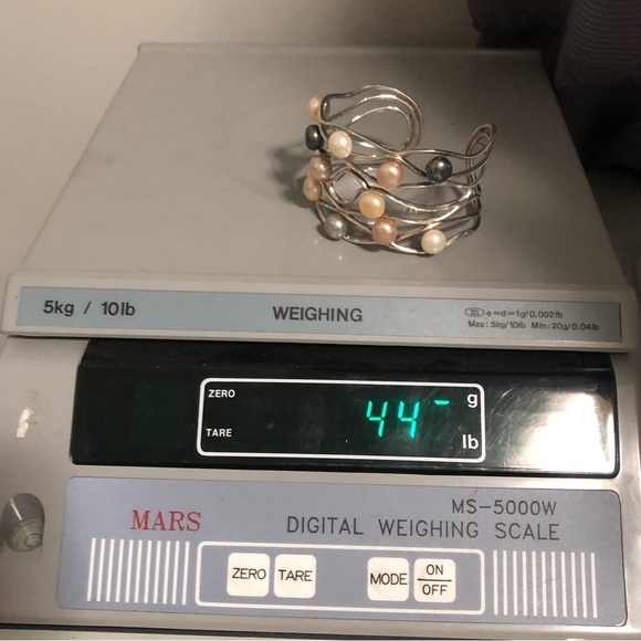 STERLING Silver & Pearl Multi Colour Pearls wide Cuff Bracelet 7” / 44g - Picture 11 of 12